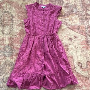 Draper James RSVP Pink Floral Eyelet Fit & Flare Dress Ruffle Button XS COTTON